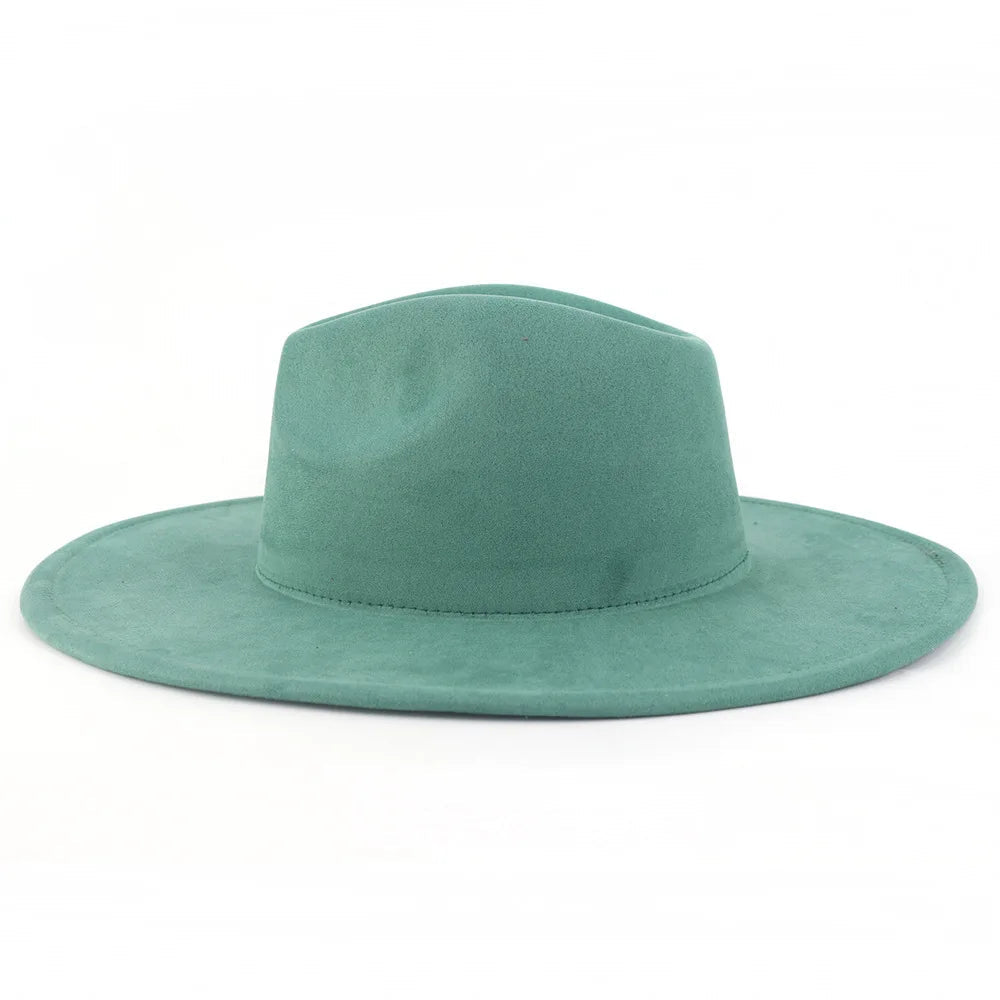 9.5 CM Big Brim Jazz Fedora Hats Men Suede Fabric Heart Top Felt Cap Women Luxury Designer Brand Party Green Fascinator Hats FelizShop