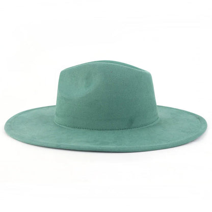 9.5 CM Big Brim Jazz Fedora Hats Men Suede Fabric Heart Top Felt Cap Women Luxury Designer Brand Party Green Fascinator Hats FelizShop