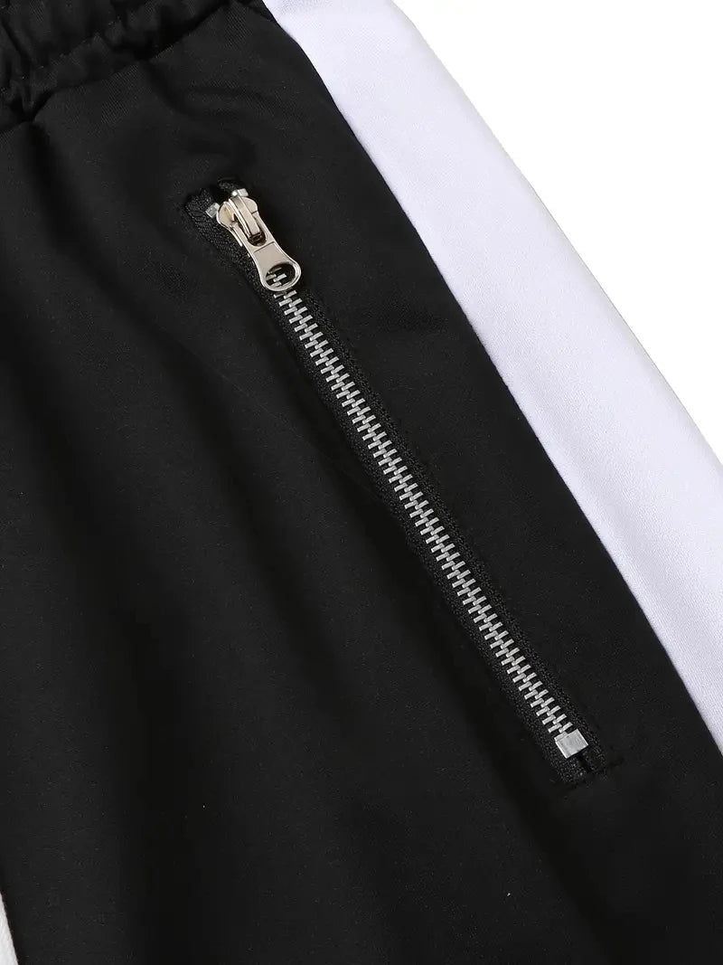 Men Sweatshirts Jogging Pants Men Casual Pants Men Stylish Color Block Zip Pockets Drawstring Sports Skinny Pants Trousers Pants FelizShop