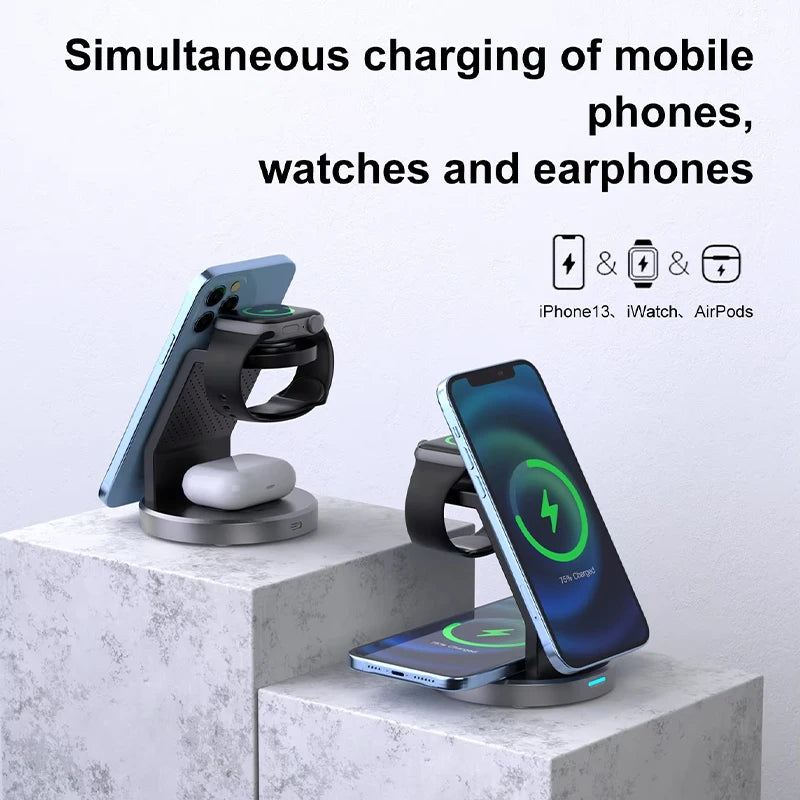 Support de charge magnétique sans fil 3-en-1 — Compatible iPhone 12, 13, 14, 15 Pro Max, Apple Watch et AirPods — Station d’accueil MagSafe à charge rapide
🚚 Livraison rapide en 8 à 12 jours ouvrés depuis la Fran FelizShop
