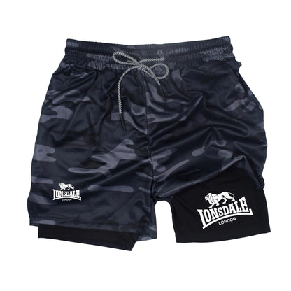 2 in 1 Running Shorts Men Workout Lonsdale Compression Shorts with Phone Pocket Towel Loop Summer Sport Athletic Activewear 🚚 Livraison rapide en 8 à 12 jours ouvrés depuis la France FelizShop