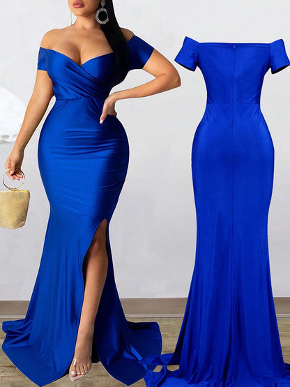 Robe de soirée fendue classique pour femme – Robe longue unie avec manches, élégante pour mariage, demoiselle d'honneur ou soirée. Collection 2025.🚚Livraison gratuite rapide et sécurisé FR FelizShop