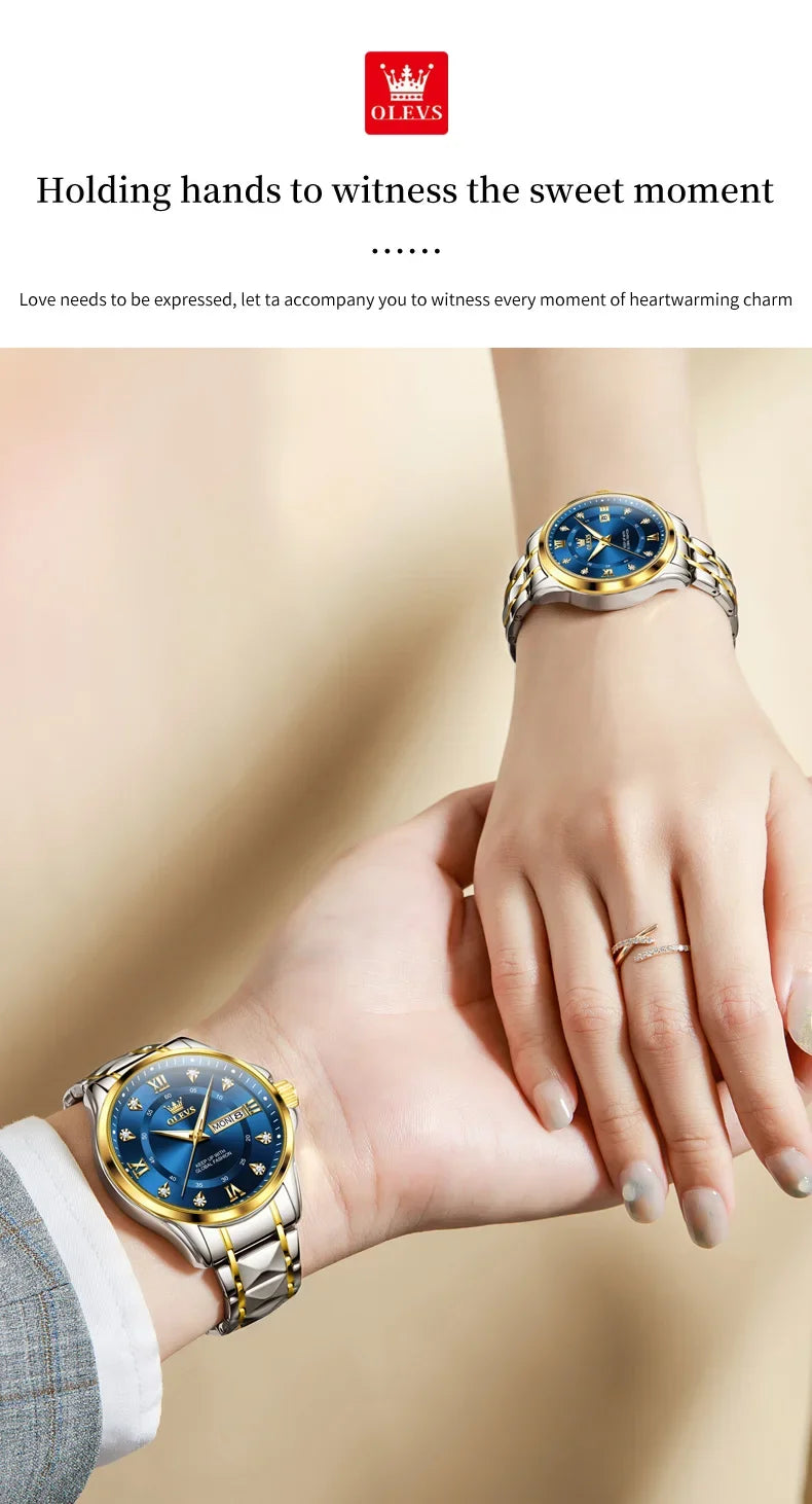 Montres Couple OLEVS 2906 – Montre Homme & Femme Quartz Luxe Étanche Acier FelizShop
