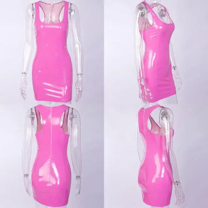 Pink Sleeveless Slim Dress Skinny Sexy Women Fashion Bodycon Leather Sundress Graduation Halloween Party Backless Corset Dress (🚚 Livraison rapide en 8 à 12 jours ouvrés depuis la France ) FelizShop