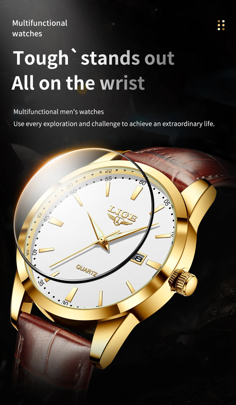 Montre Homme LIGE – Bracelet Cuir Marron – Chronographe Sport & Élégance🚚 Livraison rapide en 8 à 12 jours ouvrés depuis la France FelizShop