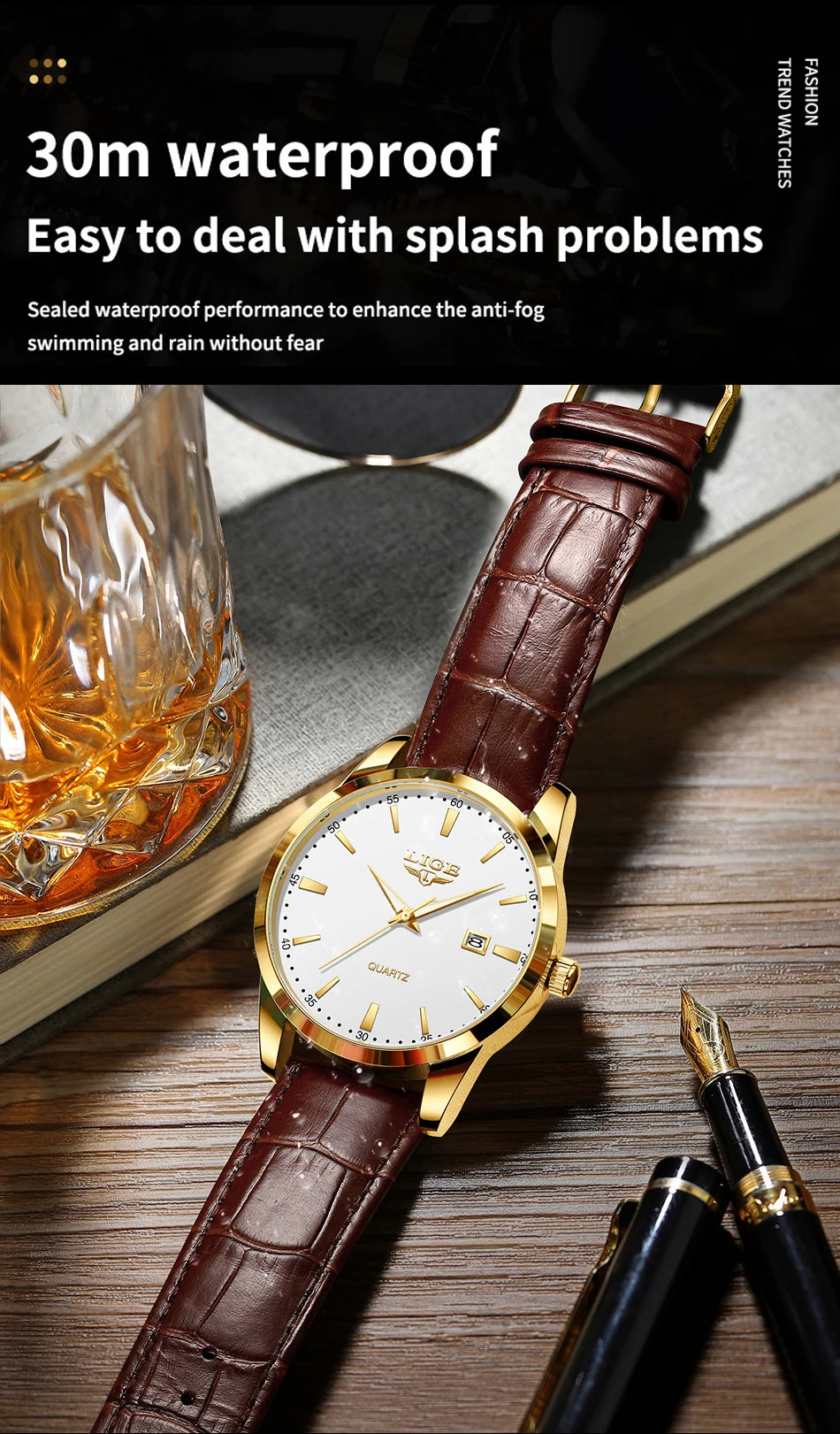 Montre Homme LIGE – Bracelet Cuir Marron – Chronographe Sport & Élégance🚚 Livraison rapide en 8 à 12 jours ouvrés depuis la France FelizShop