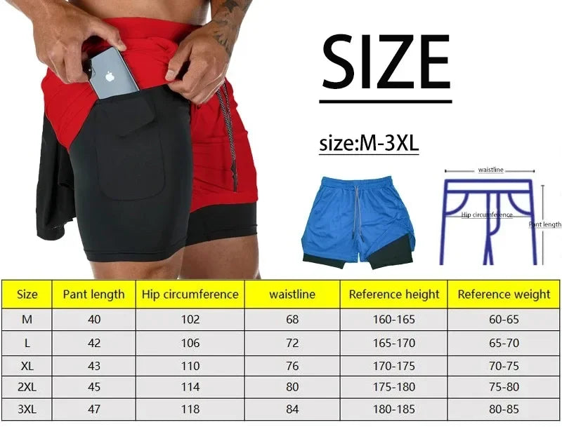 Shorts de compression homme avec poche téléphone — Sports, boucle serviette, entraînement gym — Imprimé été 2 en 1🚚 Livraison rapide en 8 à 12 jours ouvrés depuis la France FelizShop