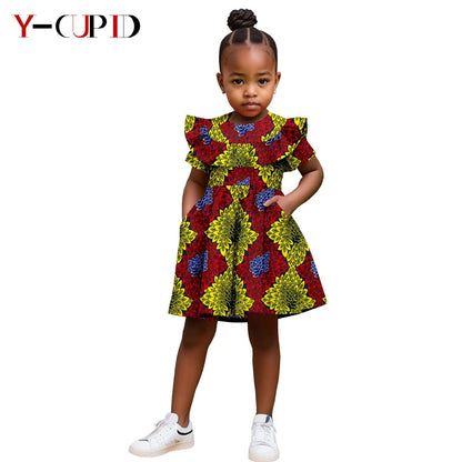 Robe Africaine Fille – Imprimé Wax Dashiki à Volants Été FelizShop