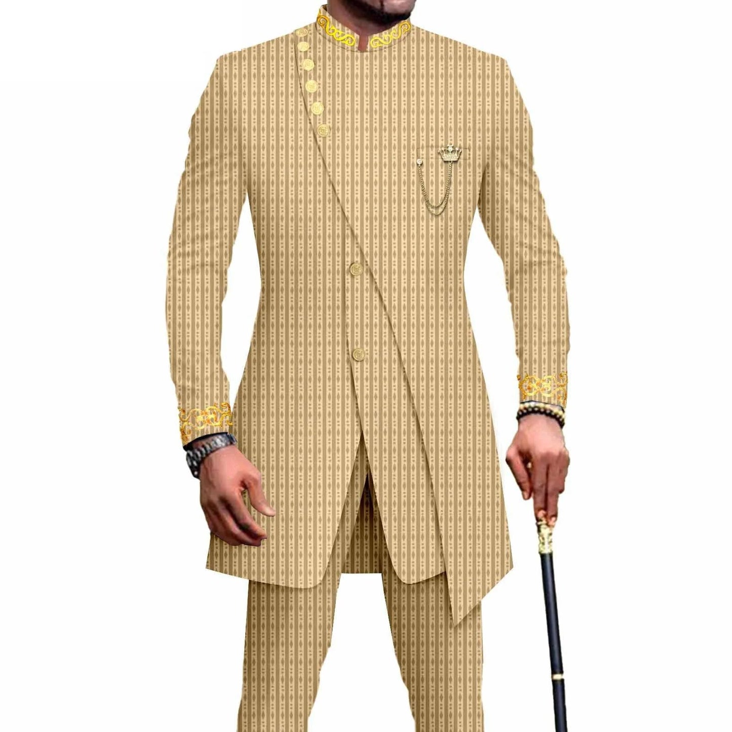 Costume Africain Homme – Blazer Brodé & Pantalon Slim FelizShop