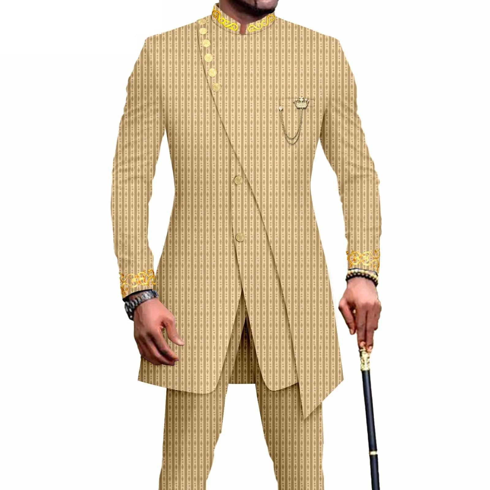 Costume Africain Homme – Blazer Brodé & Pantalon Slim FelizShop
