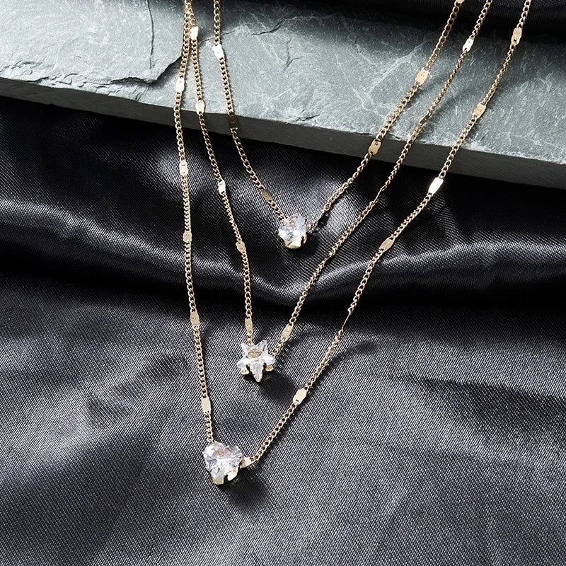 Collier pendentif tendance pour femme – Choker à chaînes multiples avec zircon brillant, bijou mode pour soirée, cadeau élégant.🚚 Livraison rapide en 8 à 12 jours ouvrés depuis la France FelizShop