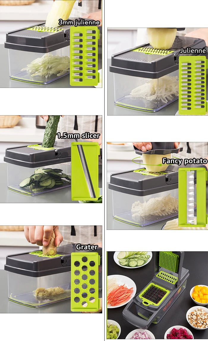 Coupe-Légumes Multifonction – Mandoline Manuelle 7-en-1 | Râpe, Éminceur & Trancheuse pour Fruits et Légumes🚚 Livraison rapide en 8 à 12 jours ouvrés depuis la France FelizShop