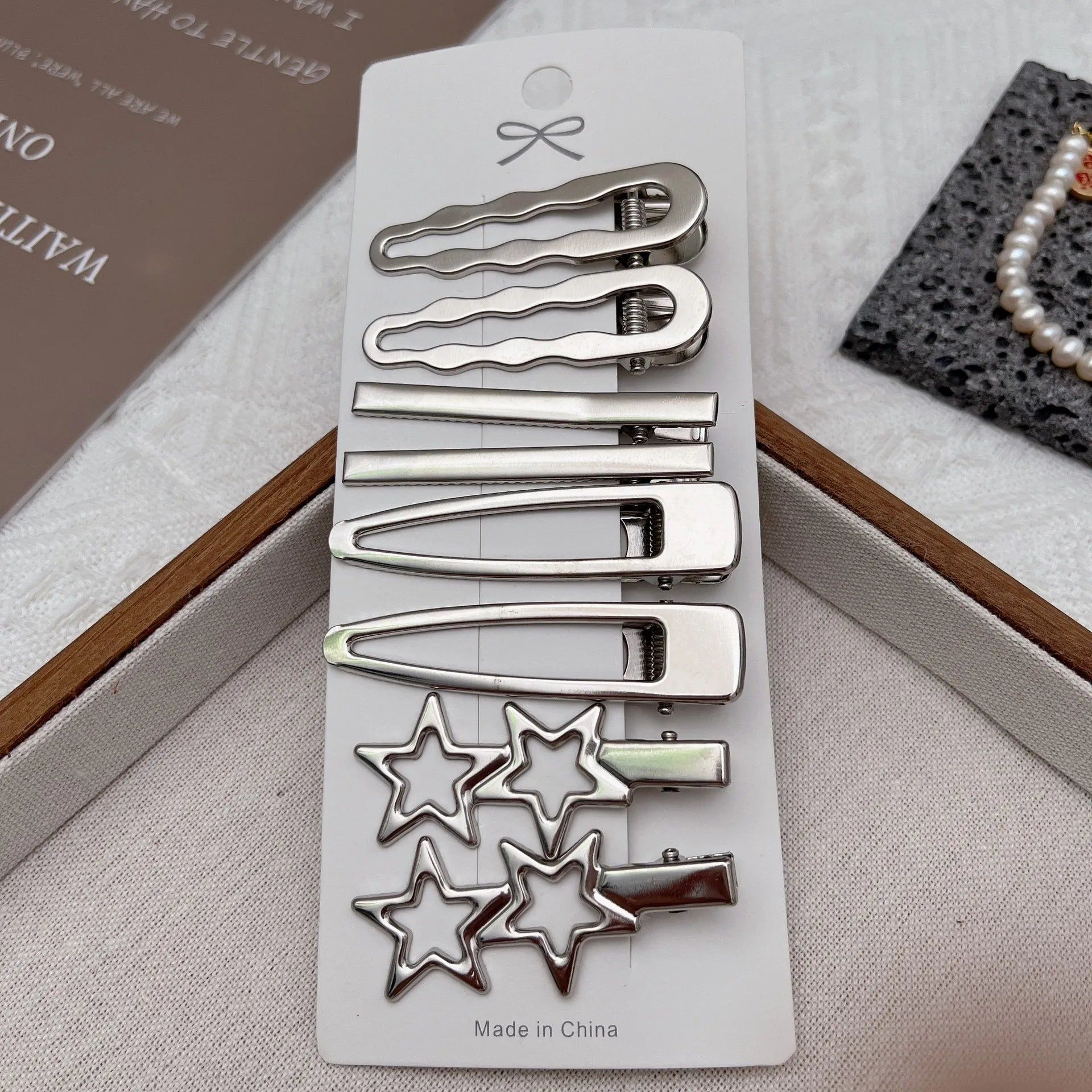 Lot de 8 Barrettes Cheveux Métal Argentées – Style Coréen & Géométrique FelizShop
