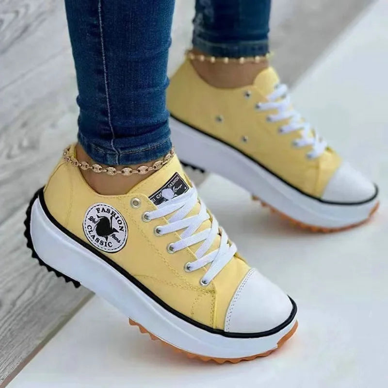 Baskets Femme 2025 en Toile Imprimée – Chaussures Plates à Lacets, Style Décontracté, Sneakers Casual pour Femme🚚 Livraison rapide en 8 à 12 jours ouvrés depuis la France FelizShop