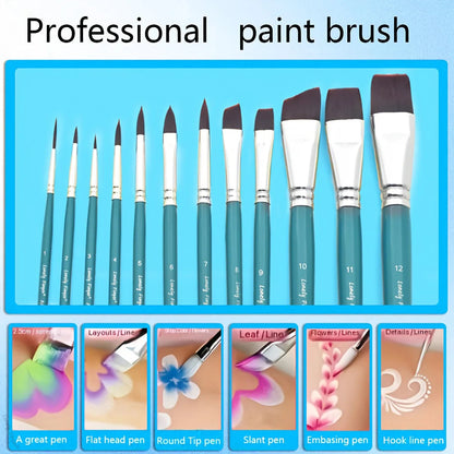 Ensemble de 12 pinceaux professionnels pour maquillage artistique – Poils en nylon premium – Pour maquillage de scène, pétales, embouts dôme, reliefs et tracés fins🚚 Livraison rapide en 8 à 12 jours ouvrés depuis FelizShop