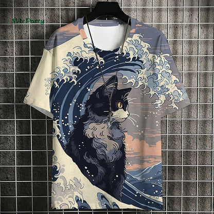 T-shirt Homme Chat Samouraï – Style Harajuku Oversize🚚Livraison rapide gratuite et sécurisée FelizShop