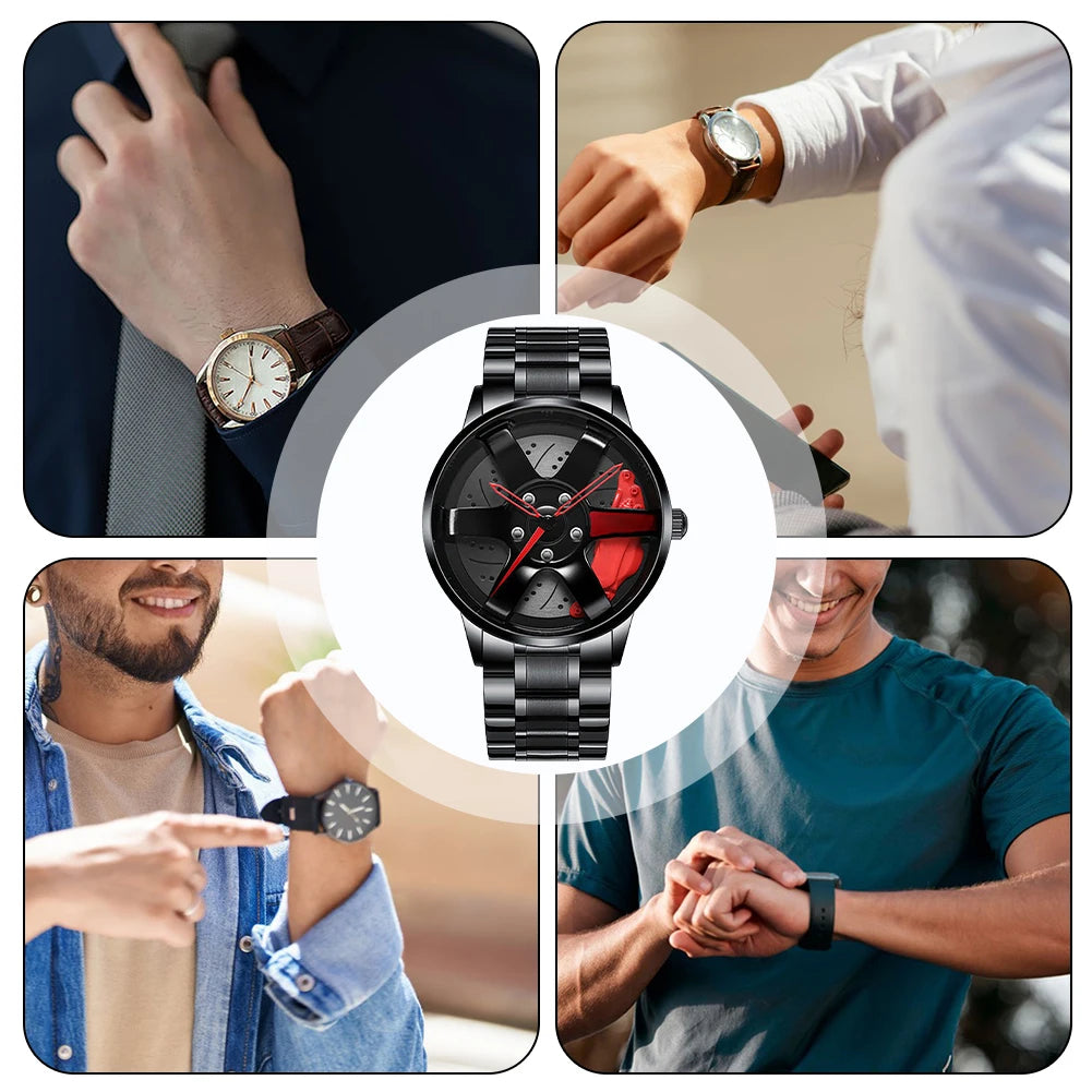 Montre Homme Sport Luxe – Quartz Acier Inoxydable Design Jante de Voiture FelizShop