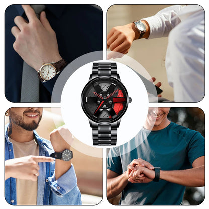 Montre Homme Sport Luxe – Quartz Acier Inoxydable Design Jante de Voiture FelizShop