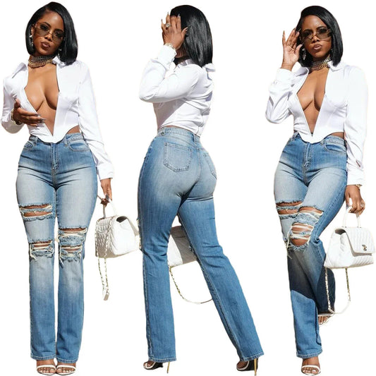 Hole Jeans Women Straight Pants Strecth High Strecth 2025 Streetwear Denims Washed Distressed Pockets Vintage Ripped Trousers
🚚Livraison gratuite rapide et sécurisé FR FelizShop