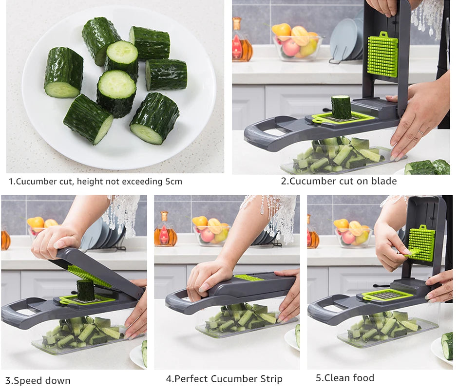Coupe-Légumes Multifonction – Mandoline Manuelle 7-en-1 | Râpe, Éminceur & Trancheuse pour Fruits et Légumes🚚 Livraison rapide en 8 à 12 jours ouvrés depuis la France FelizShop