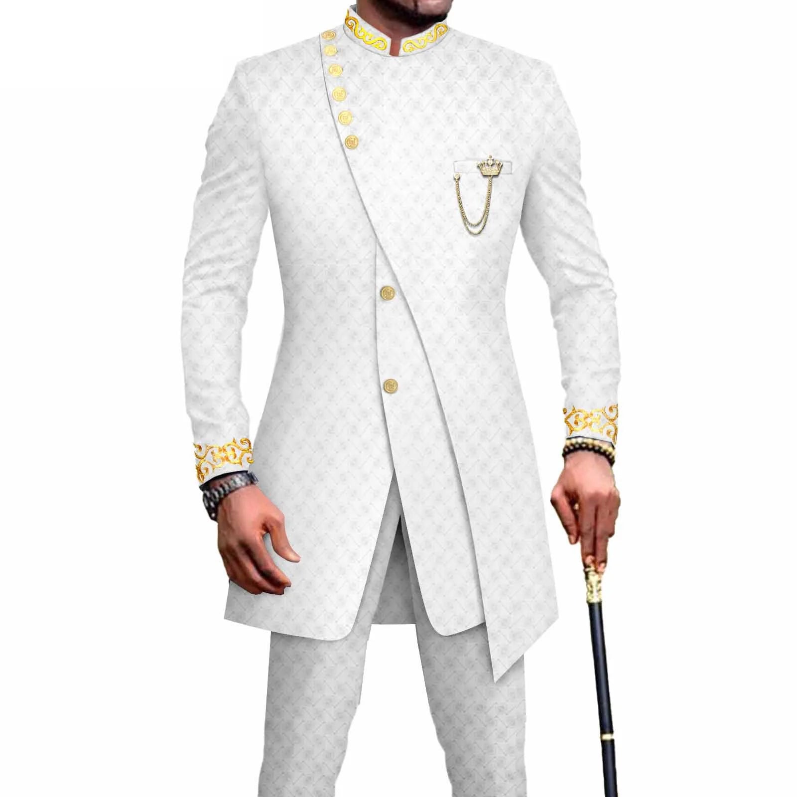 Costume Africain Homme – Blazer Brodé & Pantalon Slim FelizShop