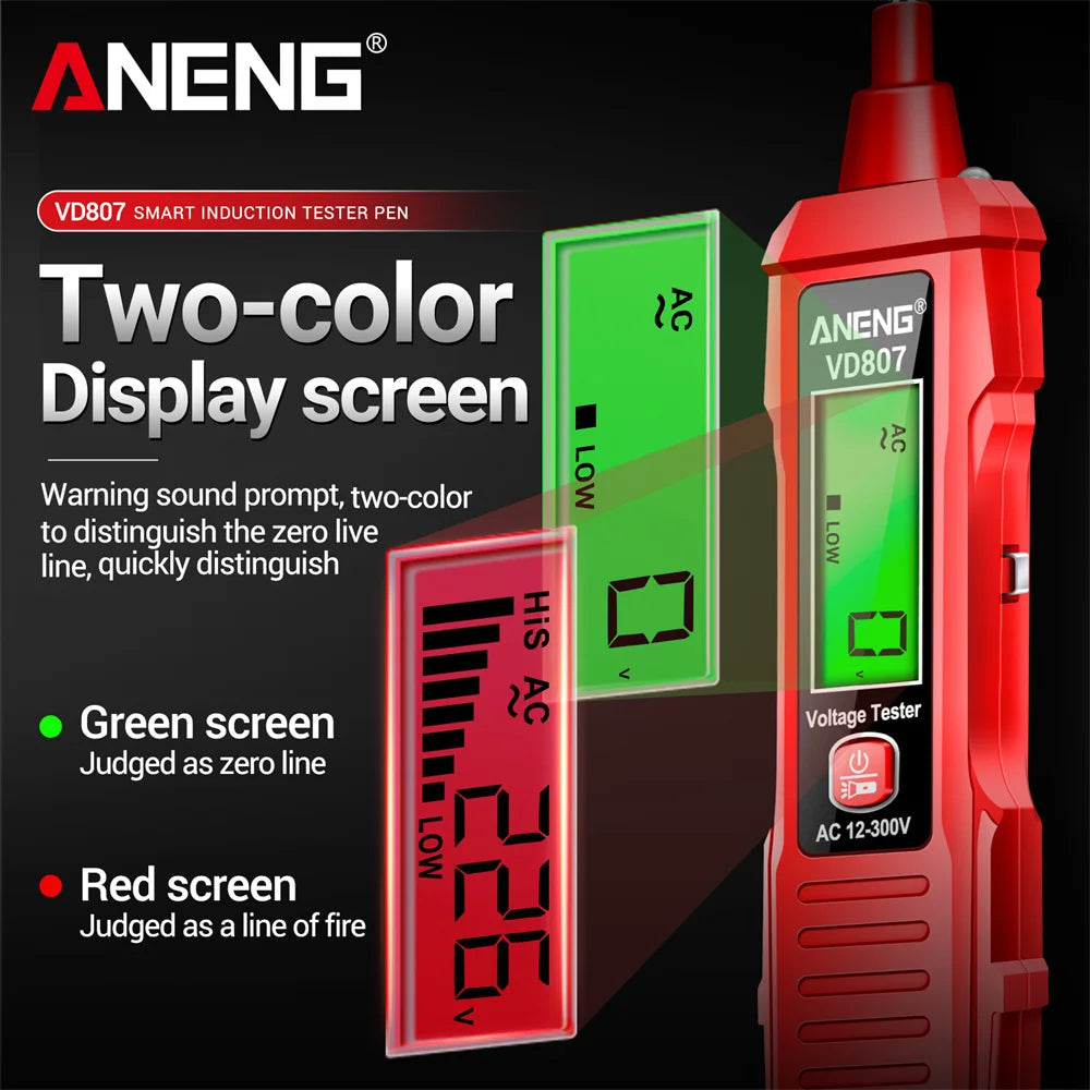 ANENG VD807 – Stylo testeur électrique intelligent à induction, capteur NCV sans contact, détecteur de tension AC 12–300V, fréquence 50/60Hz. Outil portable de détection de fils électriques.🚚Livraison gratuite ra FelizShop