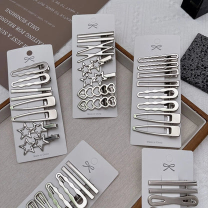 Lot de 8 Barrettes Cheveux Métal Argentées – Style Coréen & Géométrique FelizShop