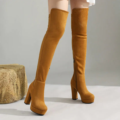 Cuissardes femme en suédine extensible – Talons hauts plateforme épais – Bottes slim au-dessus du genou – Automne / Hiver élégance & confort
🚚Livraison gratuite rapide et sécurisé FR FelizShop