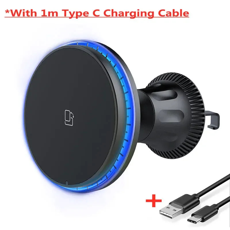 Chargeur sans fil magnétique pour voiture 30W RGB — Compatible iPhone 12, 13, 14, 15 Pro Max (MagSafe), support de téléphone voiture avec fixation, station de charge rapide 🚚 Livraison rapide en 8 à 12 jours ouvrés FelizShop