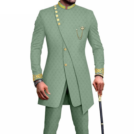 Costume Africain Homme – Blazer Brodé & Pantalon Slim FelizShop