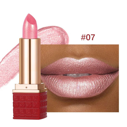 Rouge à Lèvres Pailleté Métallique – 12 Couleurs Intenses | Fini Brillant Nacré, Longue Tenue & Facile à Appliquer🚚 Livraison rapide FelizShop