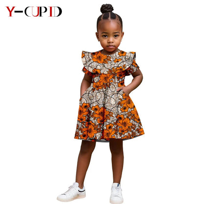 Robe Africaine Fille – Imprimé Wax Dashiki à Volants Été FelizShop