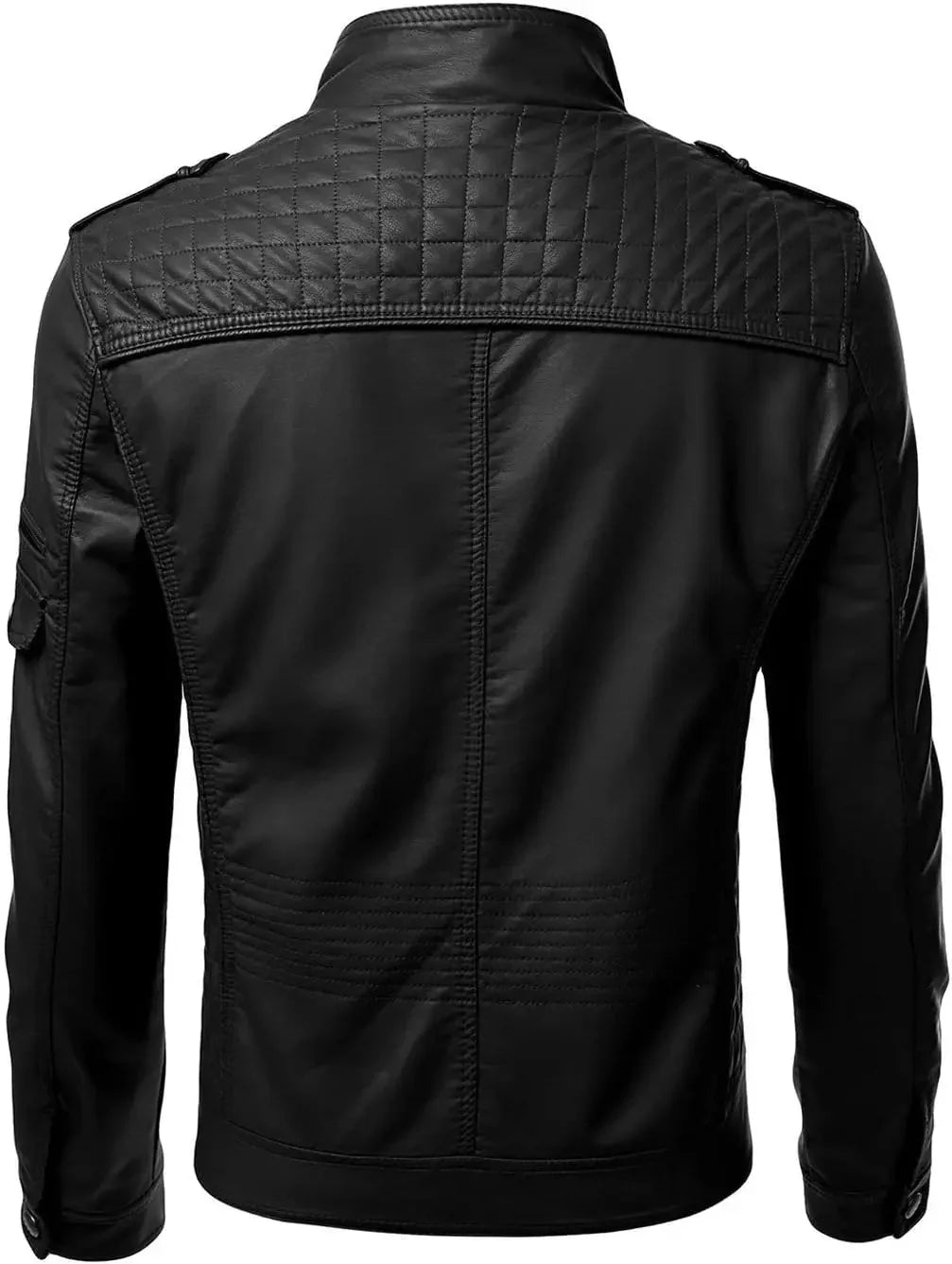 Men's Black Faux Leather Biker Jacket - Slim Fit Vintage Style Motorcycle PU Leather Jacket FelizShop