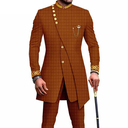 Costume Africain Homme – Blazer Brodé & Pantalon Slim FelizShop