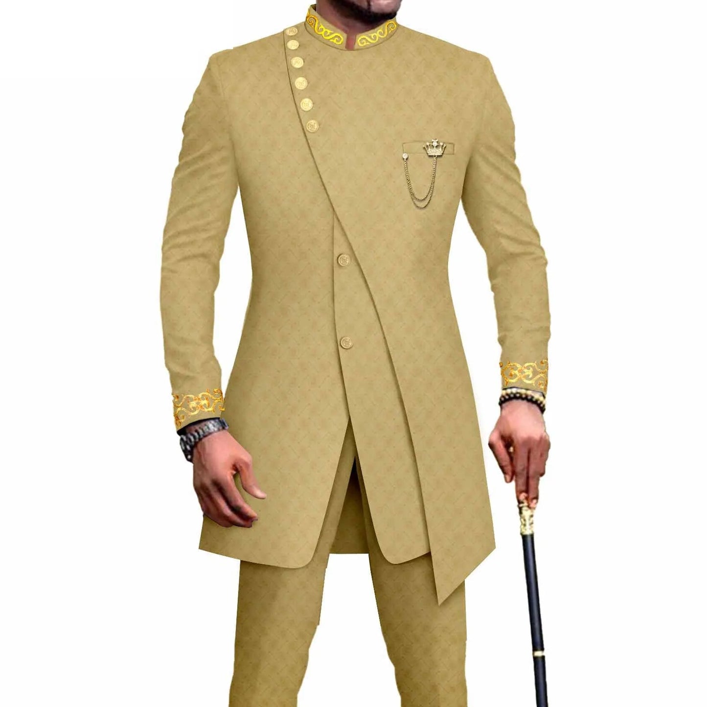 Costume Africain Homme – Blazer Brodé & Pantalon Slim FelizShop