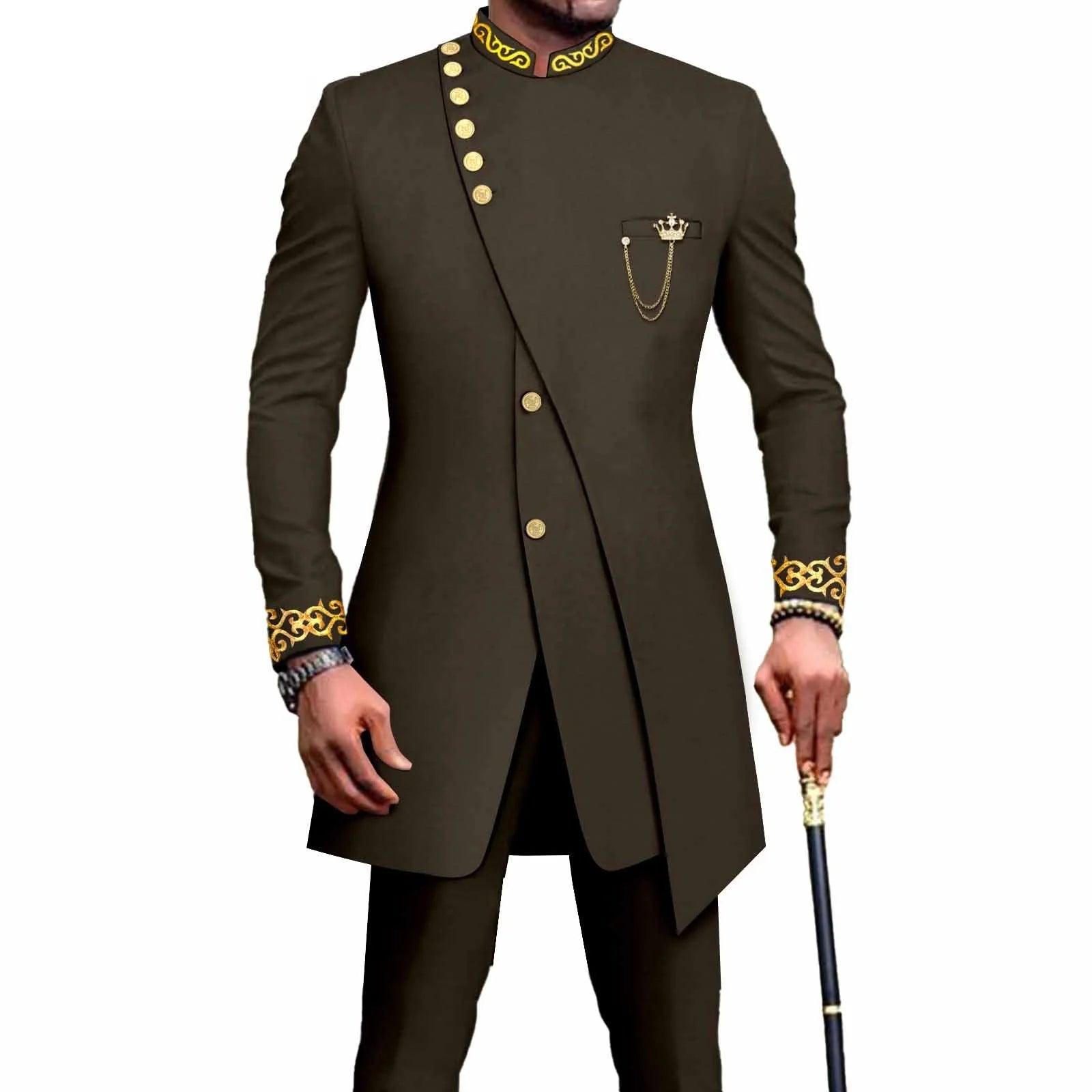 Costume Africain Homme – Blazer Brodé & Pantalon Slim FelizShop