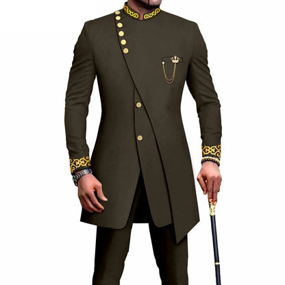Costume Africain Homme – Blazer Brodé & Pantalon Slim FelizShop