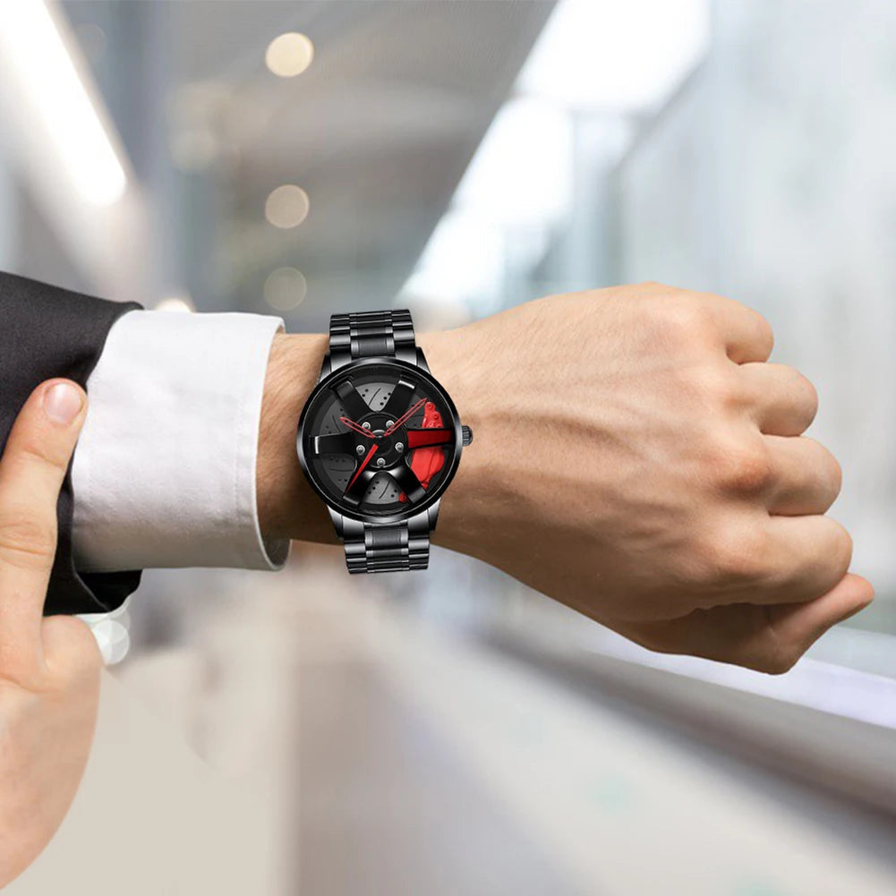 Montre Homme Sport Luxe – Quartz Acier Inoxydable Design Jante de Voiture FelizShop