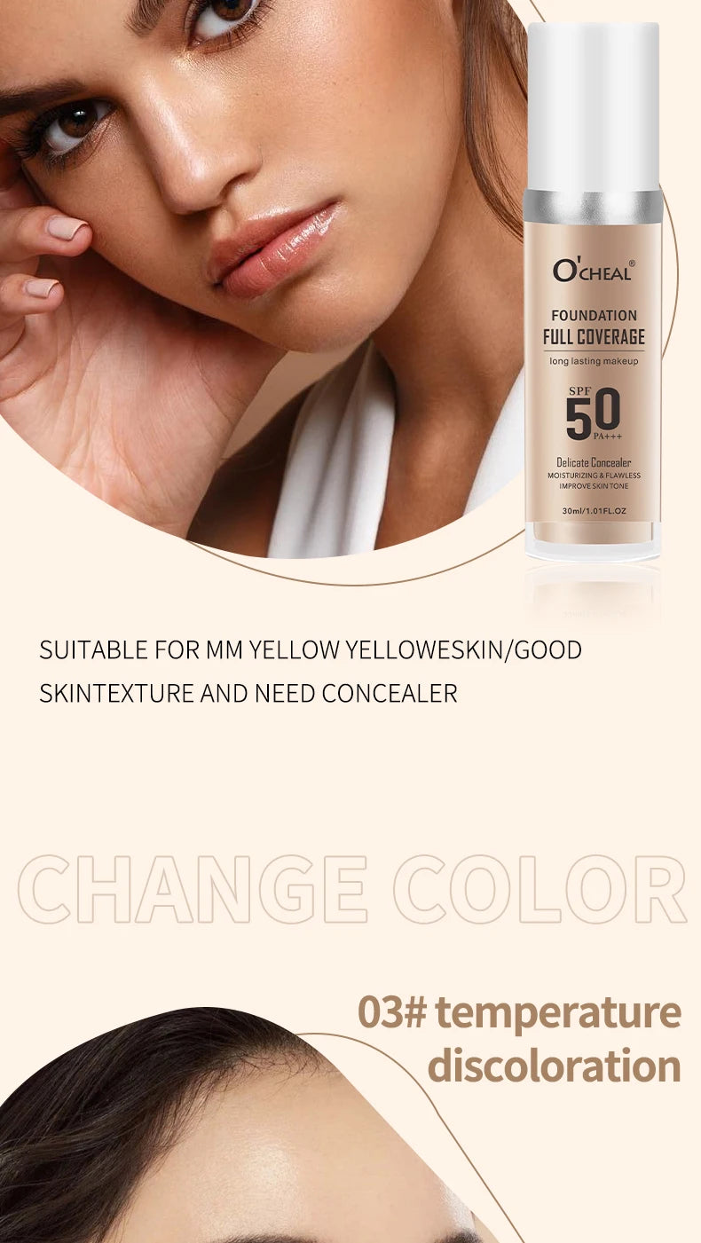 Fond de Teint Liquide O’CHEAL SPF 50 PA+++ – Haute Couvrance & Hydratation | Teint Lumineux & Unifié Longue Tenue🚚 Livraison rapide 5 à 9 jours ouvrés FelizShop
