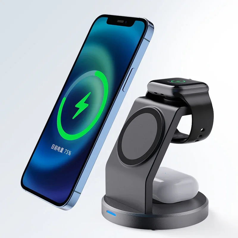 Support de charge magnétique sans fil 3-en-1 — Compatible iPhone 12, 13, 14, 15 Pro Max, Apple Watch et AirPods — Station d’accueil MagSafe à charge rapide
🚚 Livraison rapide en 8 à 12 jours ouvrés depuis la Fran FelizShop