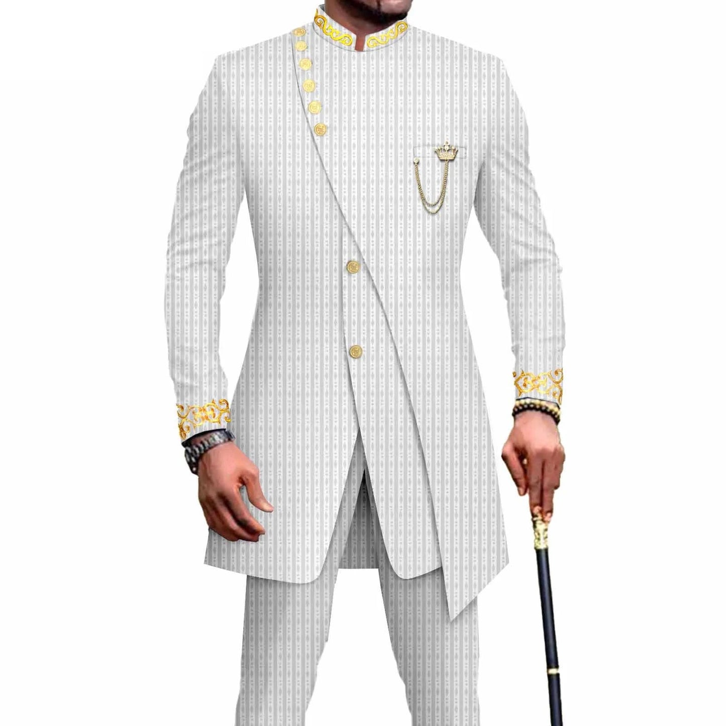 Costume Africain Homme – Blazer Brodé & Pantalon Slim FelizShop
