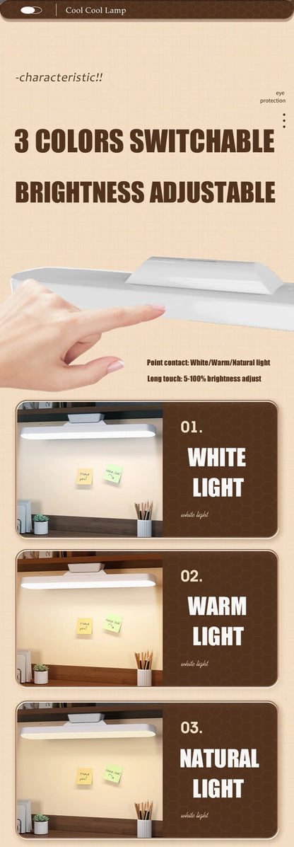 LED Table Lamp Magnetic Hanging USB Rechargeable Desk Lamp 3 Color Reading Light Dimmable Cabinet Closet Wardrobe Night Light 🚚 Livraison rapide en 8 à 12 jours ouvrés depuis la France FelizShop