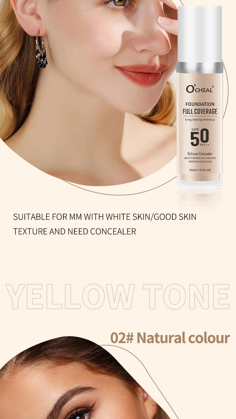Fond de Teint Liquide O’CHEAL SPF 50 PA+++ – Haute Couvrance & Hydratation | Teint Lumineux & Unifié Longue Tenue🚚 Livraison rapide 5 à 9 jours ouvrés FelizShop