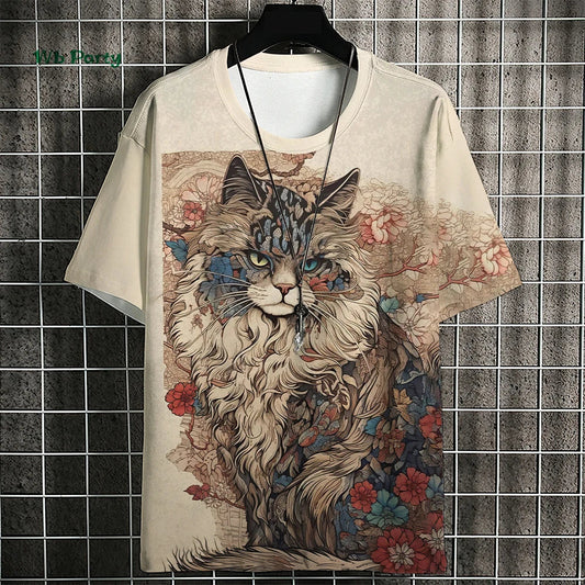 T-shirt Homme Chat Samouraï – Style Harajuku Oversize🚚Livraison rapide gratuite et sécurisée FelizShop