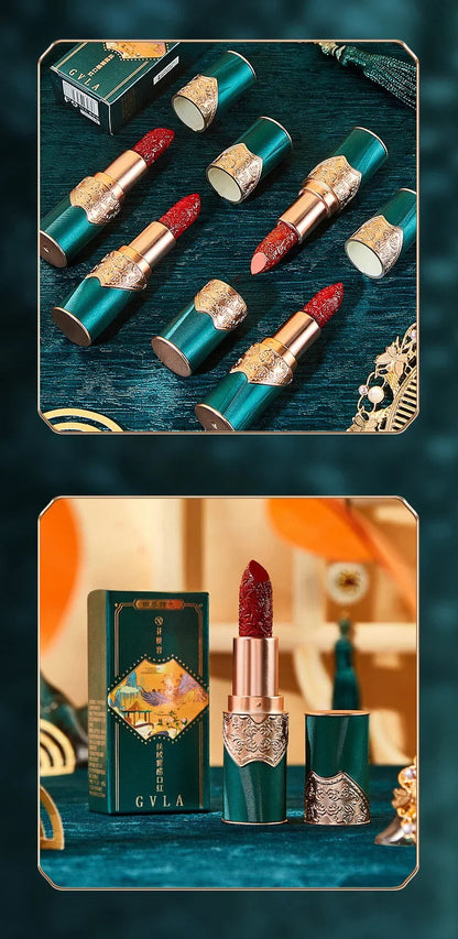 Rouge à Lèvres Gravé Rétro – Rouge Chinois Velours Mat | Waterproof, Non-Transfert & Édition Élégante🚚 Livraison rapide FelizShop