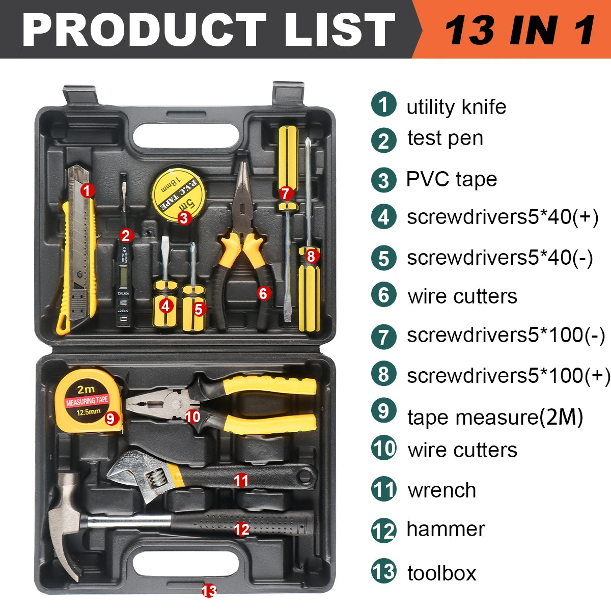 Kit d’Outils 8/9/12/13 Pièces avec Mallette – Réparation Maison & Auto FelizShop