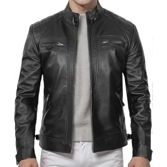 Men's Black Faux Leather Biker Jacket - Slim Fit Vintage Style Motorcycle PU Leather Jacket FelizShop