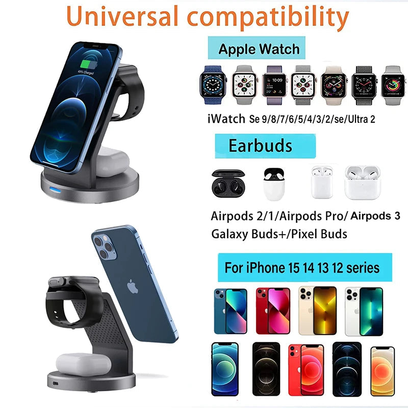 Support de charge magnétique sans fil 3-en-1 — Compatible iPhone 12, 13, 14, 15 Pro Max, Apple Watch et AirPods — Station d’accueil MagSafe à charge rapide
🚚 Livraison rapide en 8 à 12 jours ouvrés depuis la Fran FelizShop