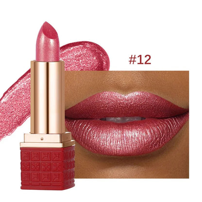 Rouge à Lèvres Pailleté Métallique – 12 Couleurs Intenses | Fini Brillant Nacré, Longue Tenue & Facile à Appliquer🚚 Livraison rapide FelizShop