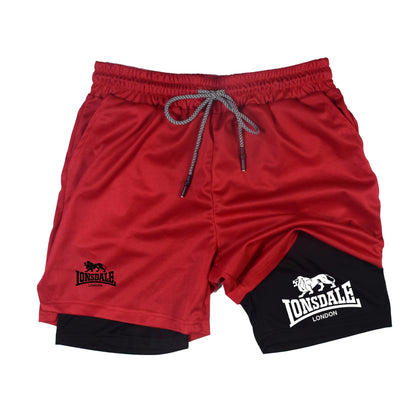 2 in 1 Running Shorts Men Workout Lonsdale Compression Shorts with Phone Pocket Towel Loop Summer Sport Athletic Activewear 🚚 Livraison rapide en 8 à 12 jours ouvrés depuis la France FelizShop